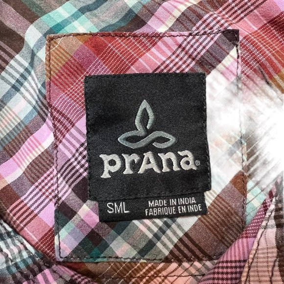 Prana Shirt Mens Small Plaid Short Sleeve Button Front Chest Pocket Casual - Picture 4 of 8